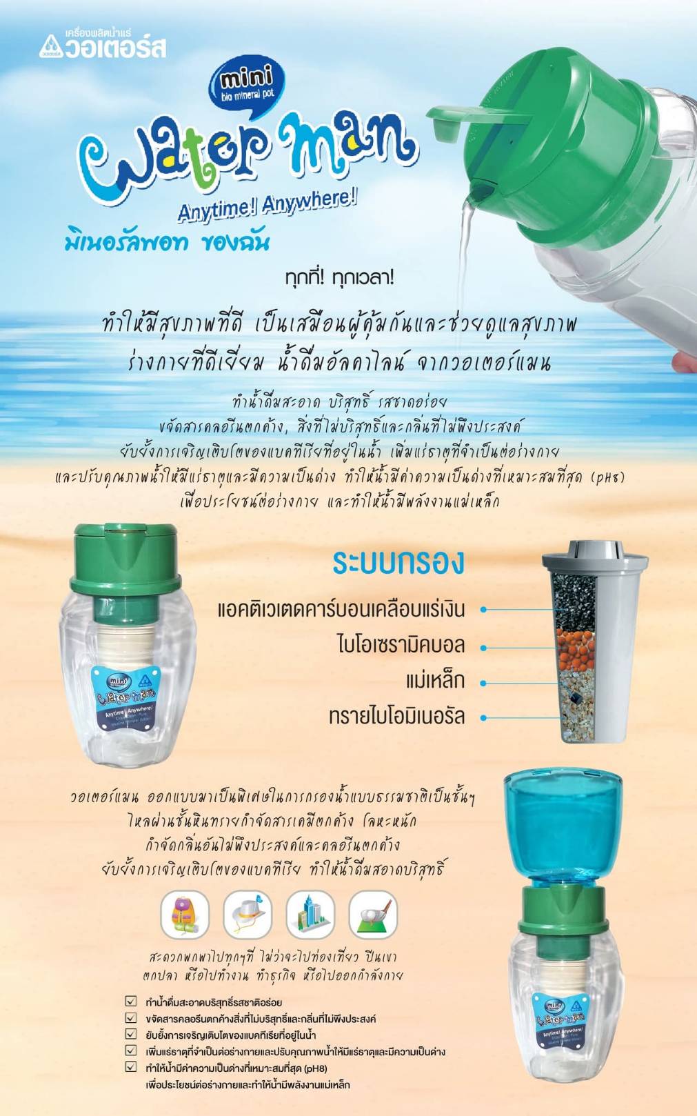Waters Man  Mini Bio Korea เครื่องทำน้ำแร่อัลคาไลน์ สำหรับดื่ม จากน้ำประปา